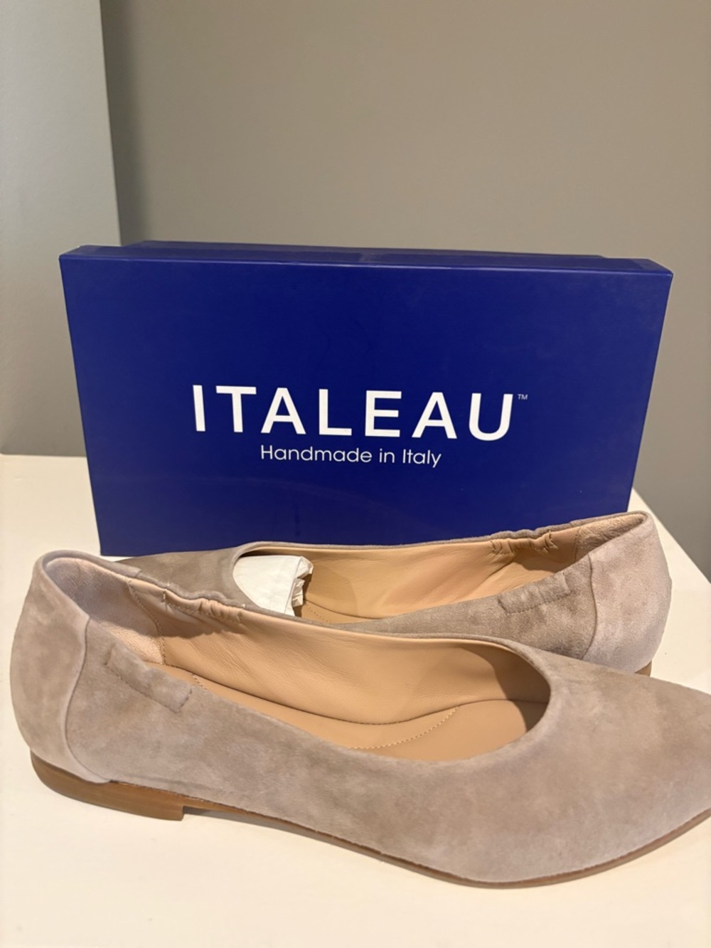 ITALEAU Women’s Light Beige Suede Ballet Flats